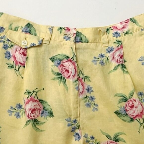 Lauren Ralph Lauren Linen Shorts Yellow Floral High Waisted Women's Size 6P - Picture 4 of 5